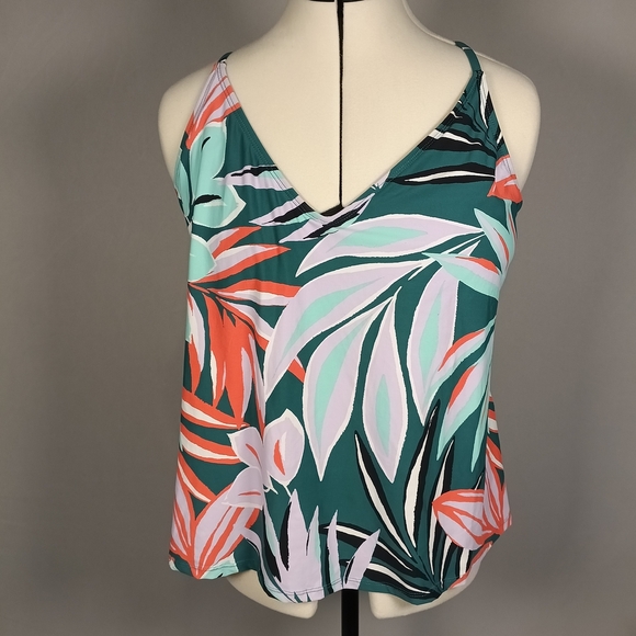 Anne Cole Green Asymmetrical Tankini Swim Top - Picture 1 of 12